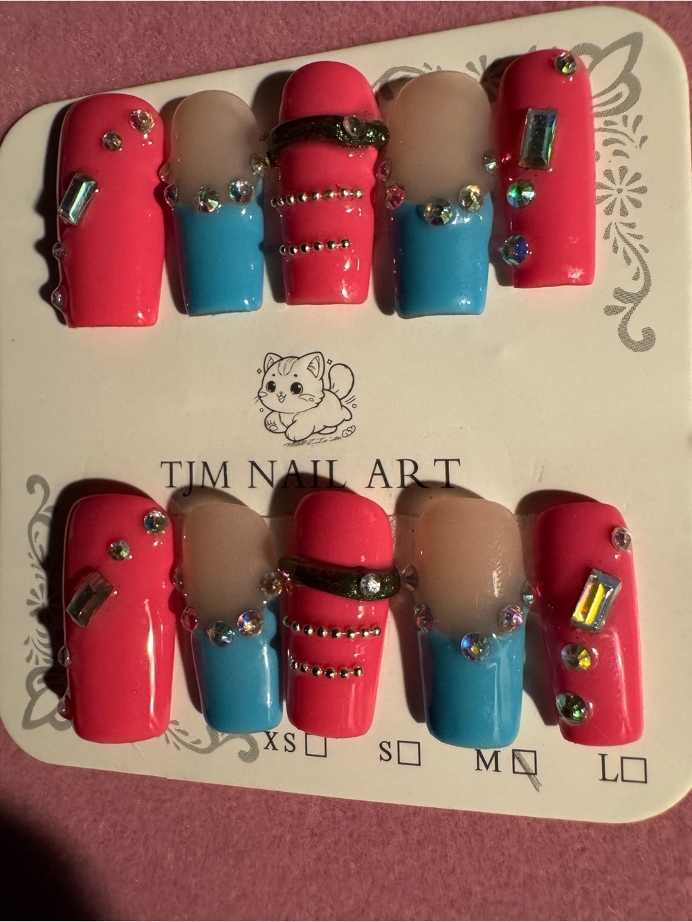 Pink & Blue Crystal Press-On Nails